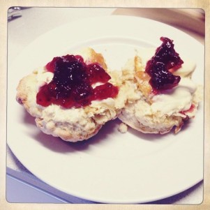 The clotted cream goes on before the jam. Yum!